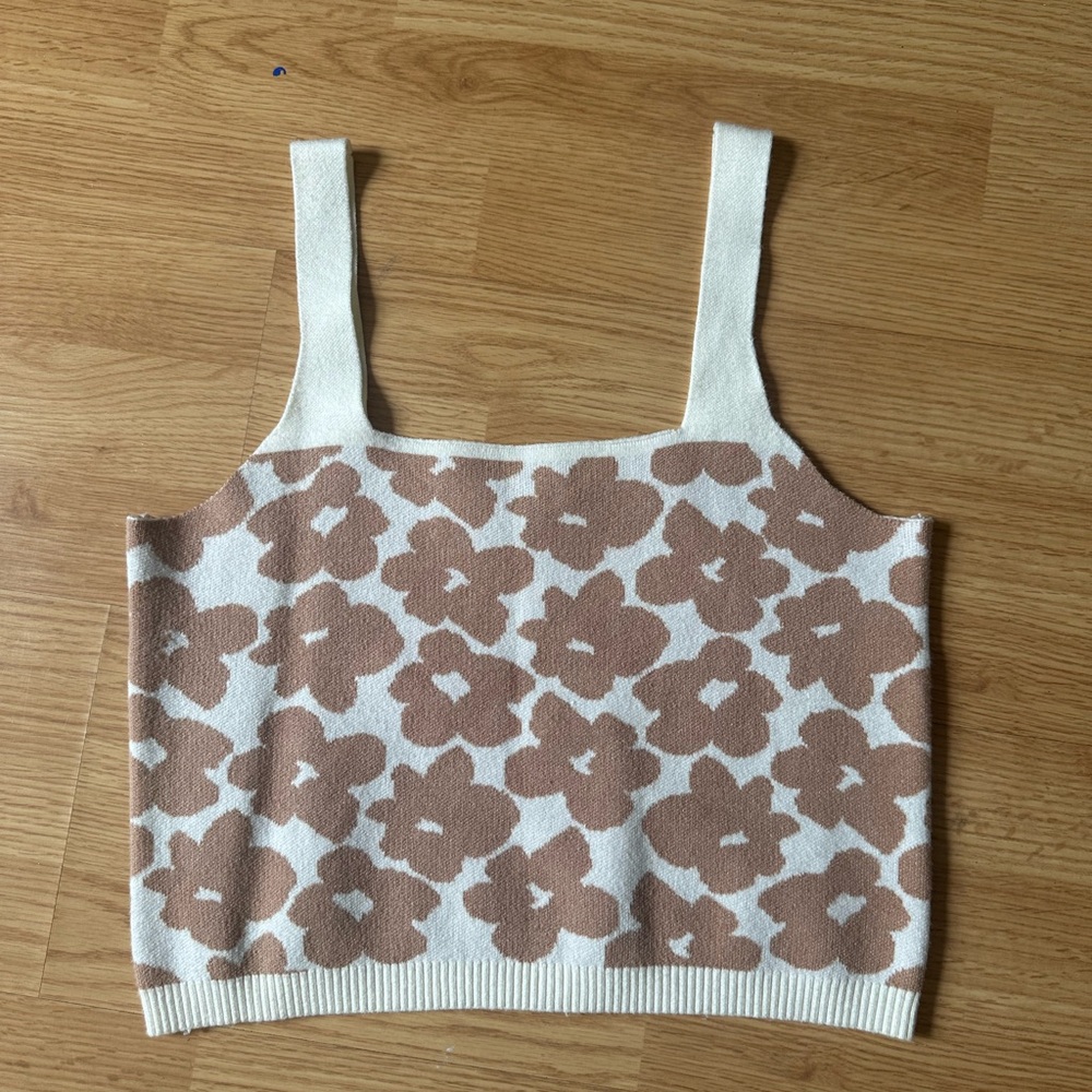 Promesa Floral Knit Tank Top - Cream and Brown